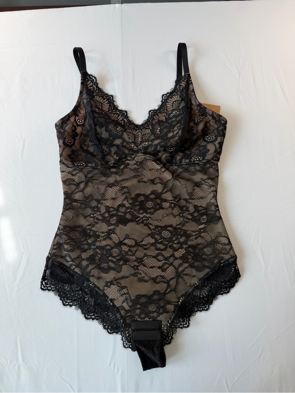 Shapellx‎ Black Lace Sheer Bodysuit with V-Neck NWT